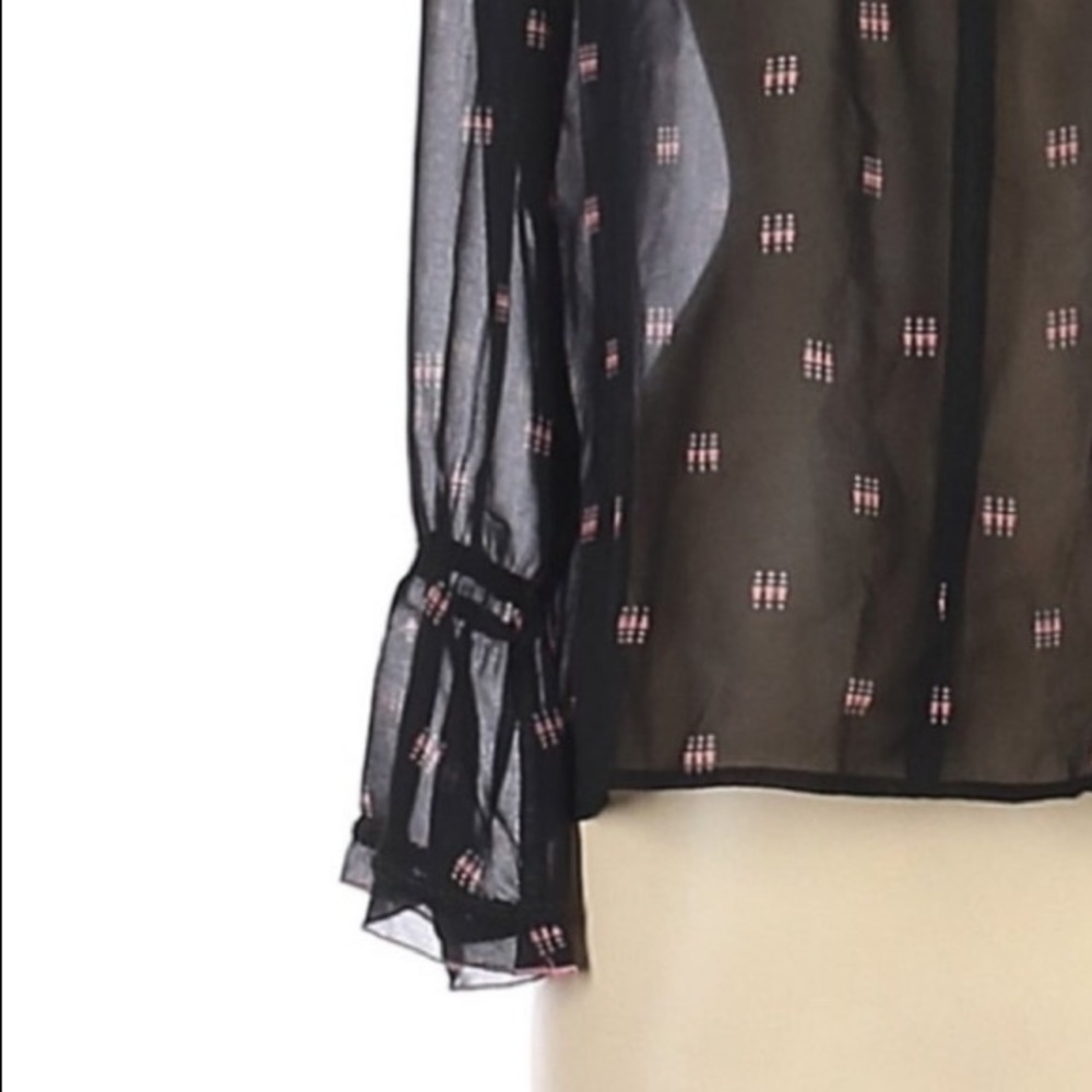 NEW Maje Litea Trimmed Printed Semi Sheer Voile Bell Sleeve Blouse Size Small - Picture 4 of 4